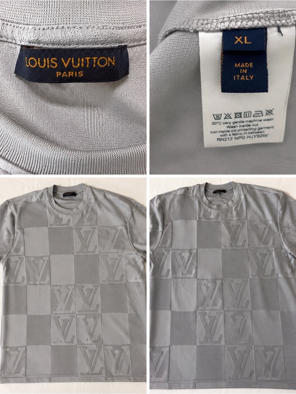Louis Vuitton Men's Gray Tonal LV Checker Crewneck Tee